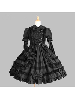 black long sleeves gothic lolita dress