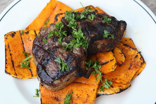 Grilled Lamb Loin Chop with Grilled Chili Butternut Slices