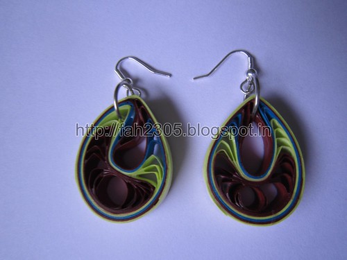Handmade Jewelry -  Paper Teardrops Earrings (Jaali - Green and Brown) (2) by fah2305