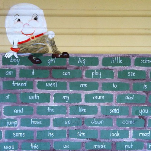Humpty on the wooden block wall