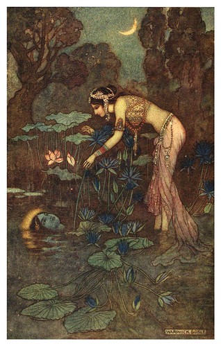 001-Sita se encuentra con rama entre las flores de loto-Indian myth and legend 1913-Warwick Goble