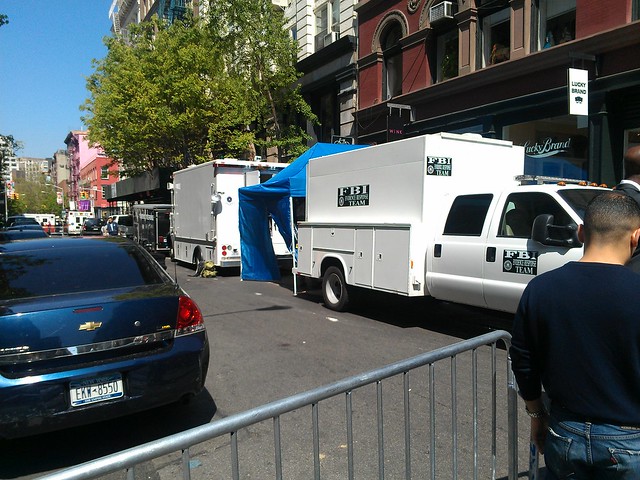 FBI Evidence Response Team vehicles and tent at Prince and Wooster