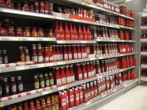 the ketchup shelves are larger in Sweden than in USA