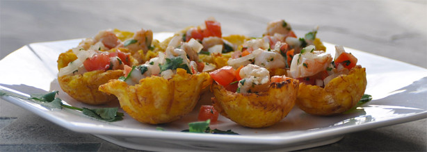Shrimp Ceviche with Fried Plantain Cups