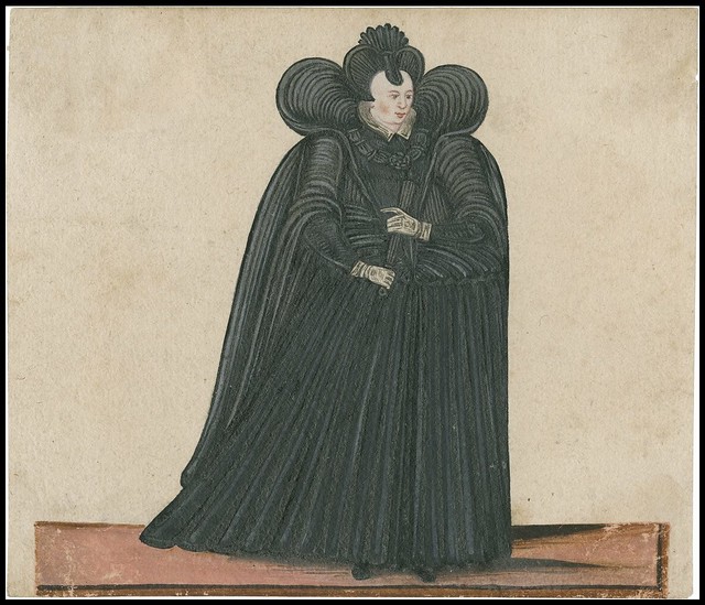 17th c. woman in ostentatious, elaborate black dress