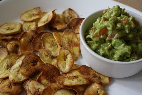 plantain chips and guacamole