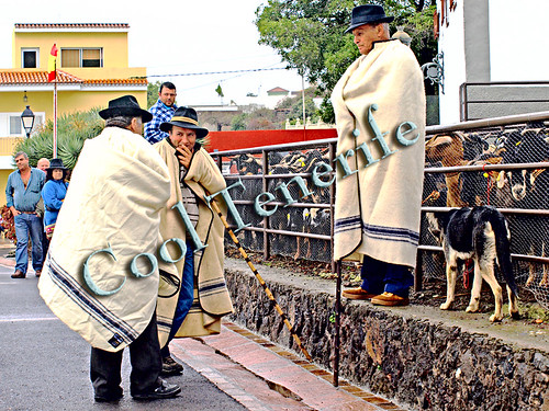 Tenerife shepherds wearinmg traditional Guanche cloaks