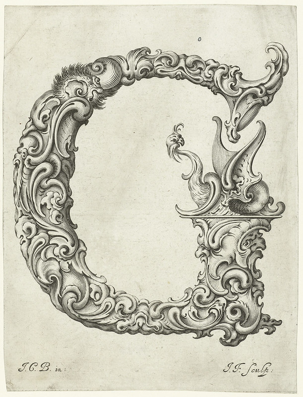 absurd, organic, ornamental Letter 'G' (Jan Chrystian Bierpfaff + Jeremiasz Falck, 1656)