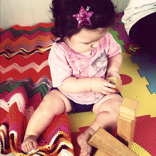 Playing with the blocks my daddy made me when I was a baby.