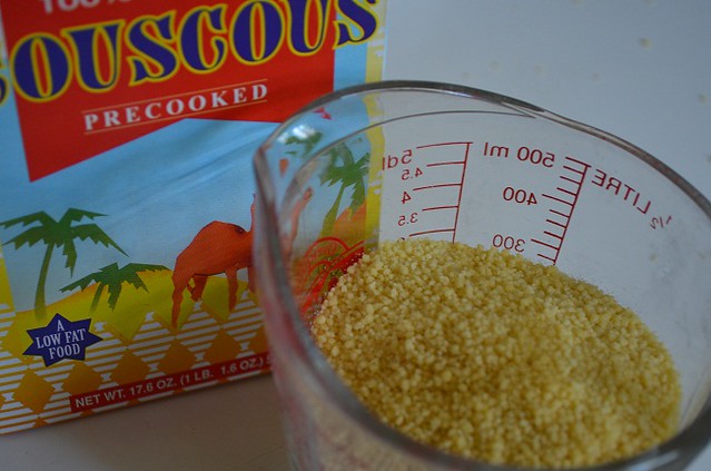 couscous in glass measuring cup