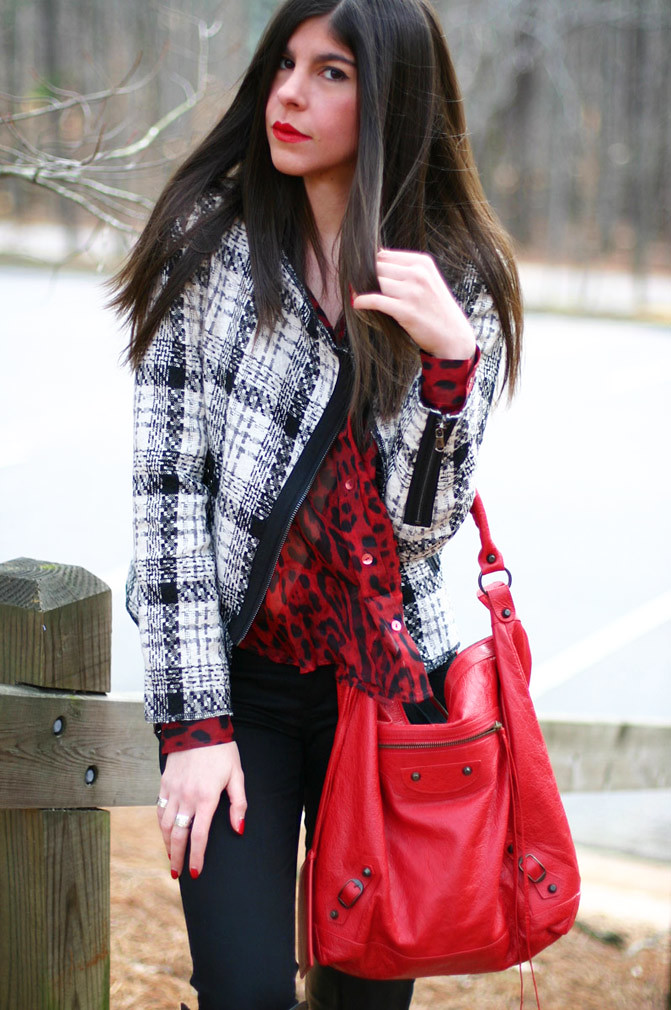 Chanel jacket, Balenciaga bag, riding boots, leopard print blouse, Fashion, Outfit