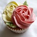 Pink and white double 'rose' cupcake