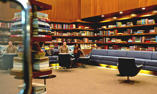 Residents gather in the library of Toren condominium in downtown Brooklyn