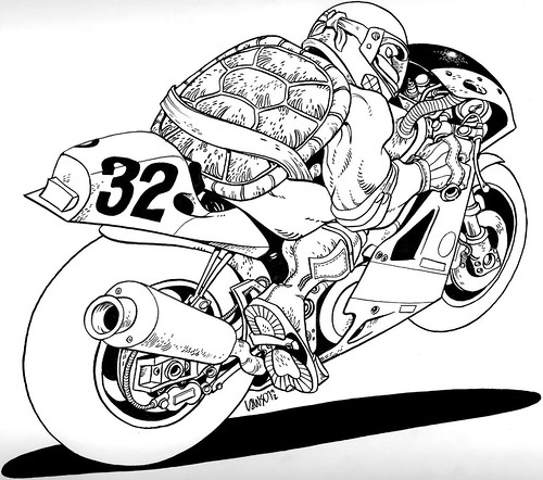 Peter Laird's 'Blast from The Past'  # 18 :: "Team Mirage" - 'Roadracing Turtle' by Jim Lawson (( 1992 ))  [[ courtesy of Peter Laird ]]