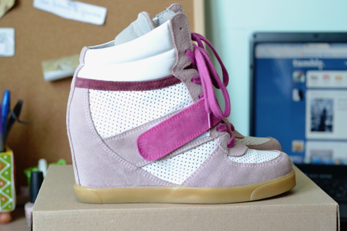 new in pink wedge sneakers