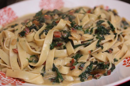 Fettuccine with Red Chard and Fennel Fontina Cream Sauce