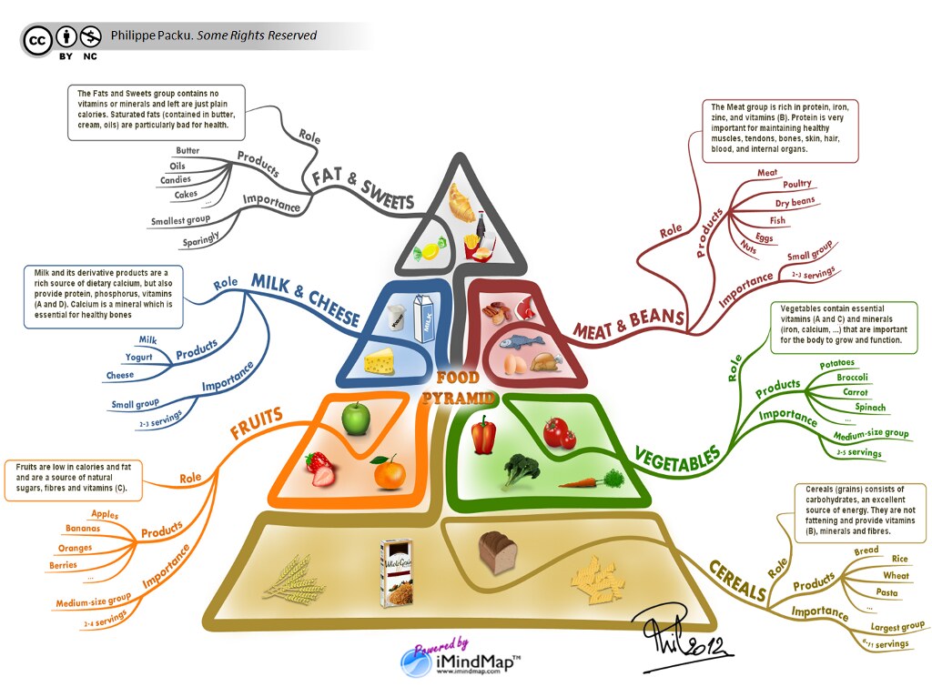The food pyramid revisited with a creative mind map by Philippe Packu