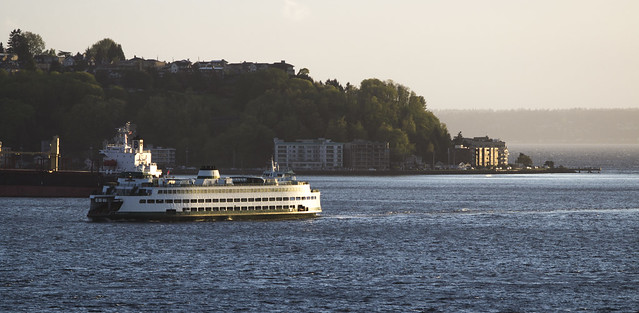 Washington State Ferry and West Seattle as viewed from Steinbrueck Park, Seattle