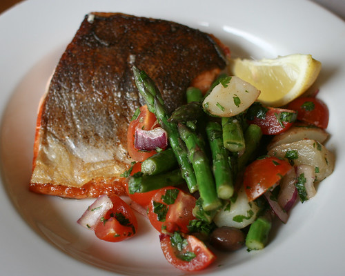 Sea Trout with Asparagus and Potato Salad