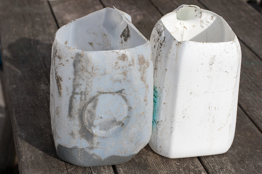 Homemade clam buckets re-using milk jugs