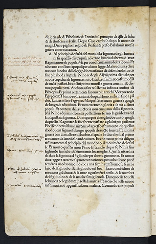 Marginal annotations in Justinus, Marcus Junianus: Epitomae in Trogi Pompeii historias [Italian]. Justino vulgarizato 