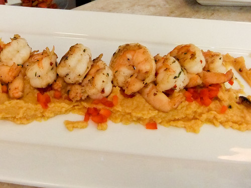 Shrimp with Chickpea Puree and Harissa