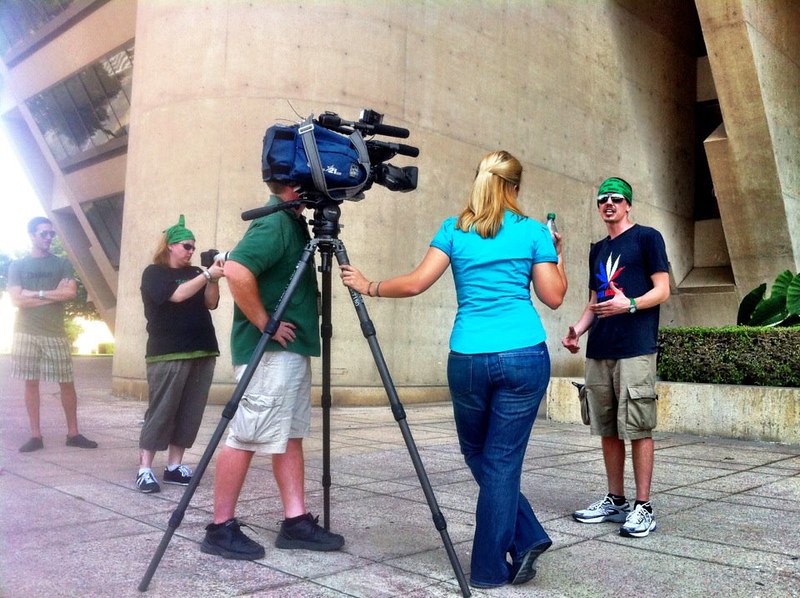 Shaun McAlister interviewed by CBS-11 in front of Dallas City Hall
