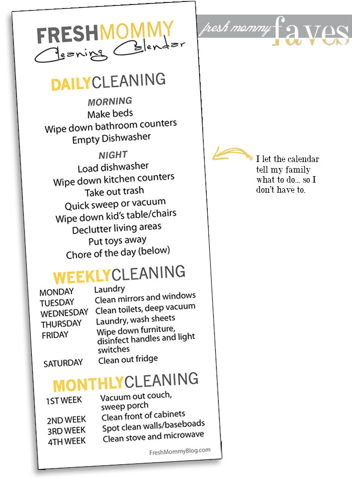 fresh mommy faves- cleaning calendar