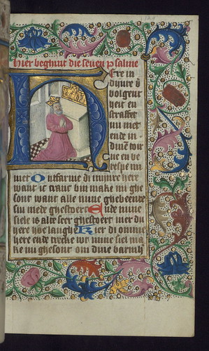 Illuminated Manuscript, Book of Hours in Dutch, Initial H with King David kneeling in prayer, Walters Manuscript W.918, fol. 129r by Walters Art Museum Illuminated Manuscripts