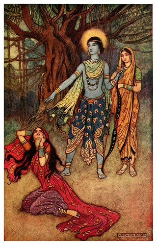 008-Rama rechaza a la amante demonio-Indian myth and legend 1913-Warwick Goble