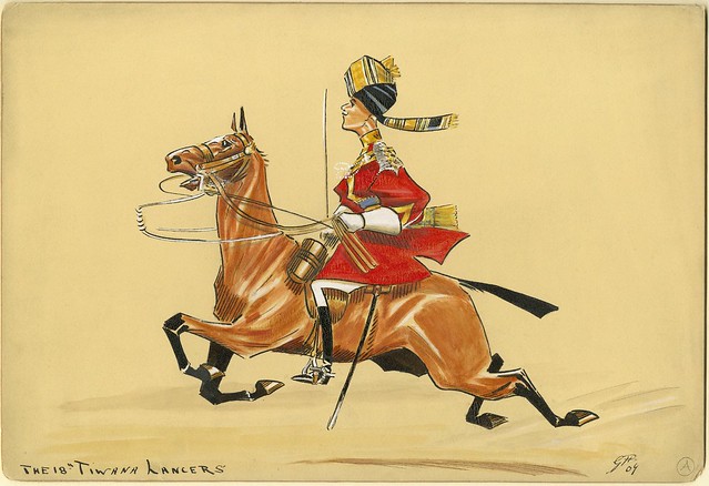 turban-wearing lancer soldier on horseback - caricature / satirical sketch