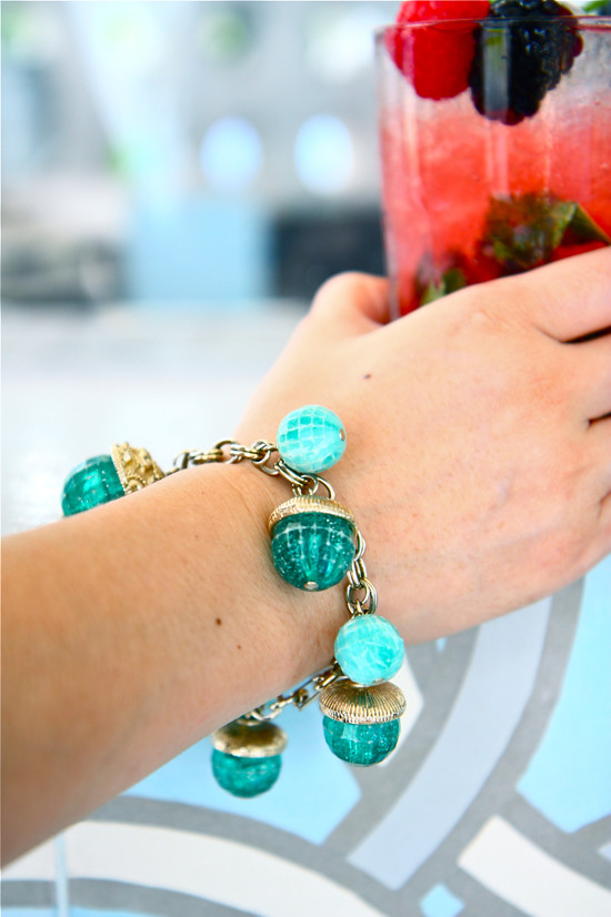 Sea-green beaded bracelet.