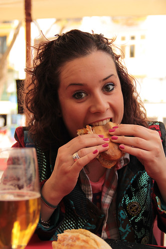 Michela eating bocadillo @ Cafè Tomate - Ibiza