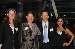 MPI's Susanna Groves and Kathleen Newland, with James Huy Bao and Uyen Nguyen, founders of OneVietnam Network and winners of MPI's Young Innovators Award.