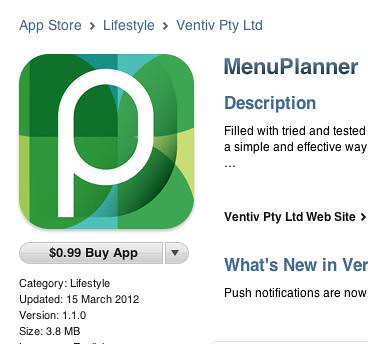 Menu Planner App iTunes Store
