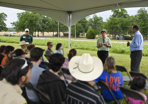 The NRCS PMC’s opening program for Earth Day featuring NRCS employees (from left to right) Greg Hendricks, state resource conservationist and PMC program manager; Mimi Williams, plant materials specialist; and Carlos Suarez, Florida state conservationist.