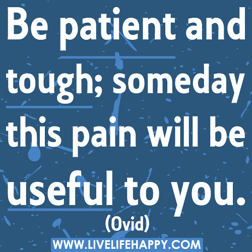 Be patient and tough; someday this pain will be useful to you.