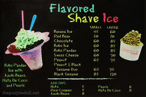 Masatami Flavored Shave Ice Menu