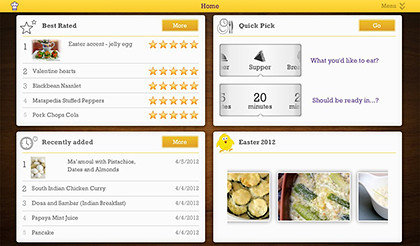 The app's home screen offers various ways of looking up recipes.