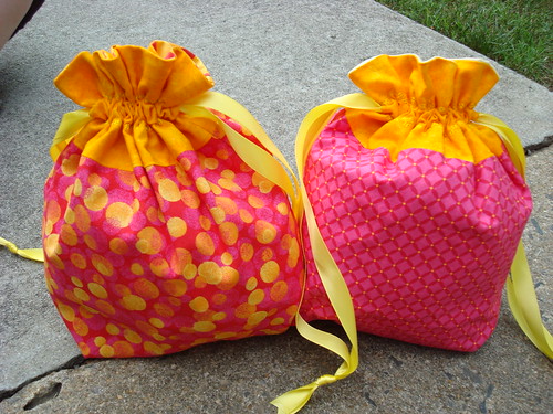 Pink and Orange Drawstring Bags