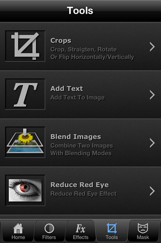 Tool Options in Photo Wizard App for iPhone
