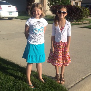 Karli and her friend...the last day of school outfit she picked out a week ago with her HEELS (must have!)