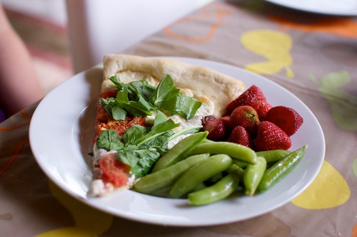 BLT Pizza with Sugar Snap Peas, and Strawberries