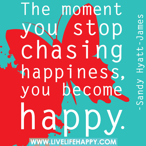 The moment you stop chasing happiness, you become happy. -Sandy Hyatt-James