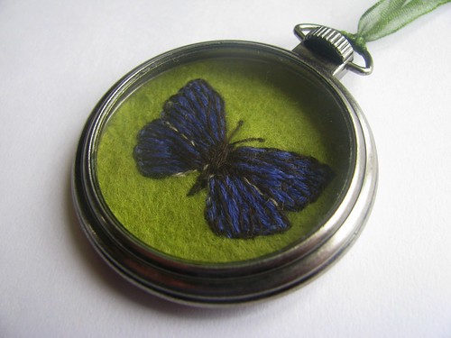 Embroidered Butterly Fly Pendant by Handmade and Heritage