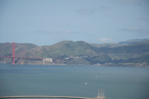 A view of the Golden Gate Bridge and Marin County from the top of the Coit Tower