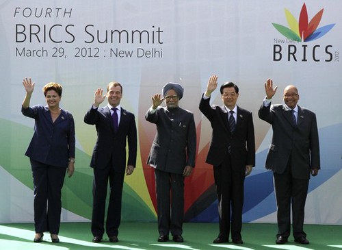 Leaders of the BRICS countries who met on March 28-29, 2012 in New Dehli, India. They called for the formation of a new international bank and for no imperialist intervention in Syria and Iran. by Pan-African News Wire File Photos