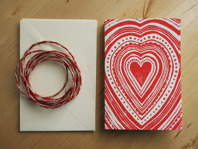 Card Set - Red Heart Block Print