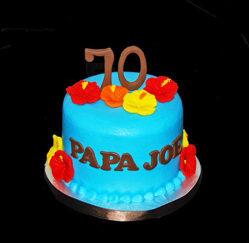 70th birthday hawaiian themed cupcake tower