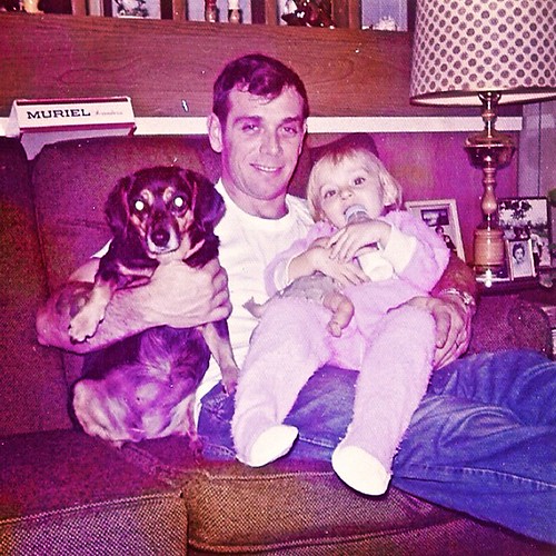 Vintage Photo 1960s Father And Daughter With Dog